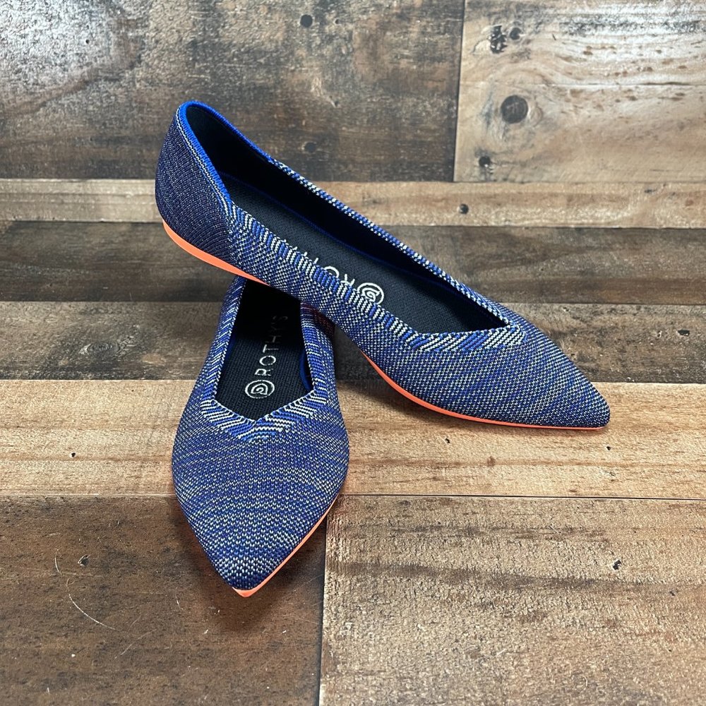 Rothys RETIRED Bright Blue Birdseye Slip On Pointed Toe Flats Size US 8.5